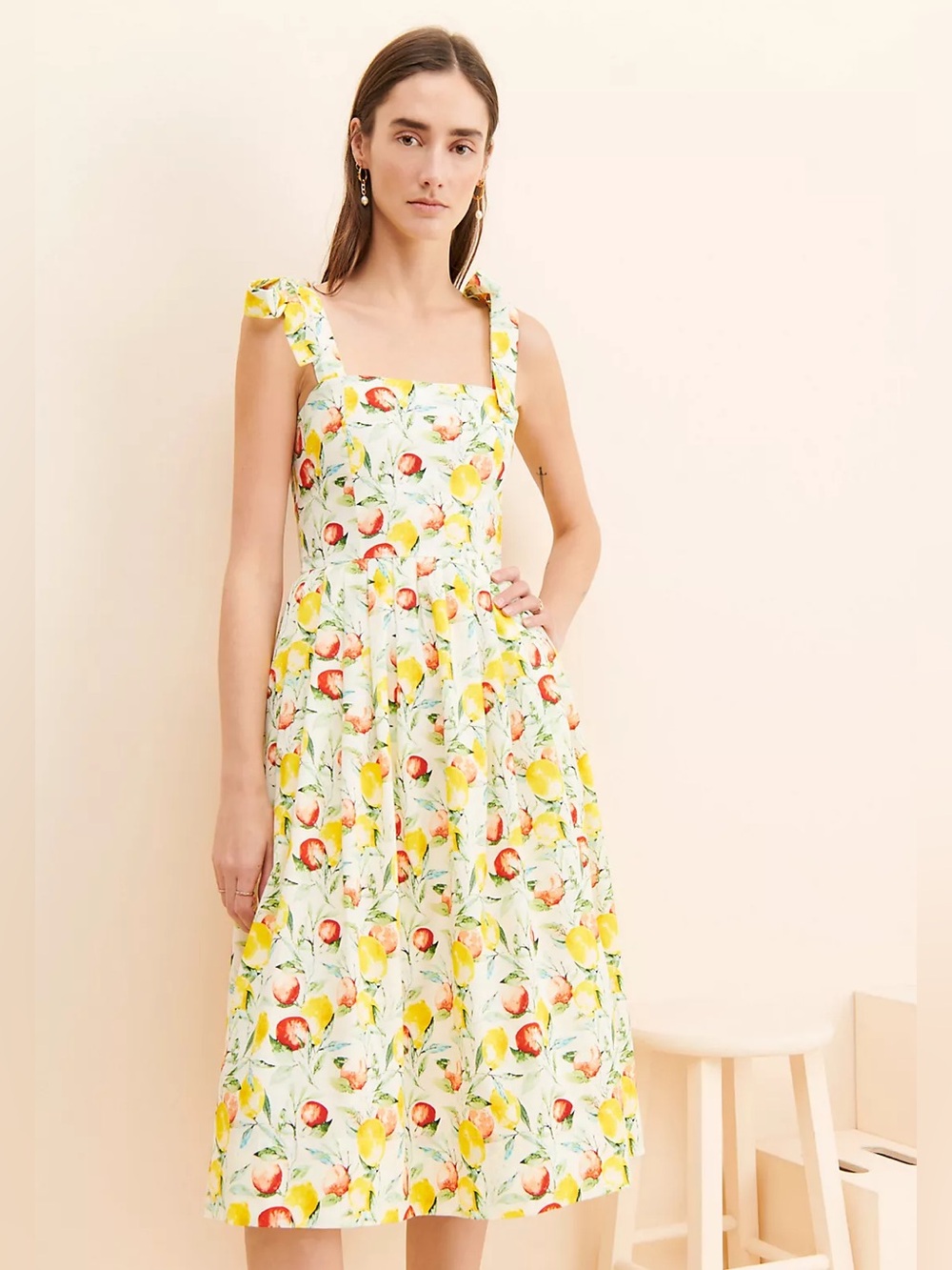 O.P.T Floral Midi Dress in White & Yellow Size XS